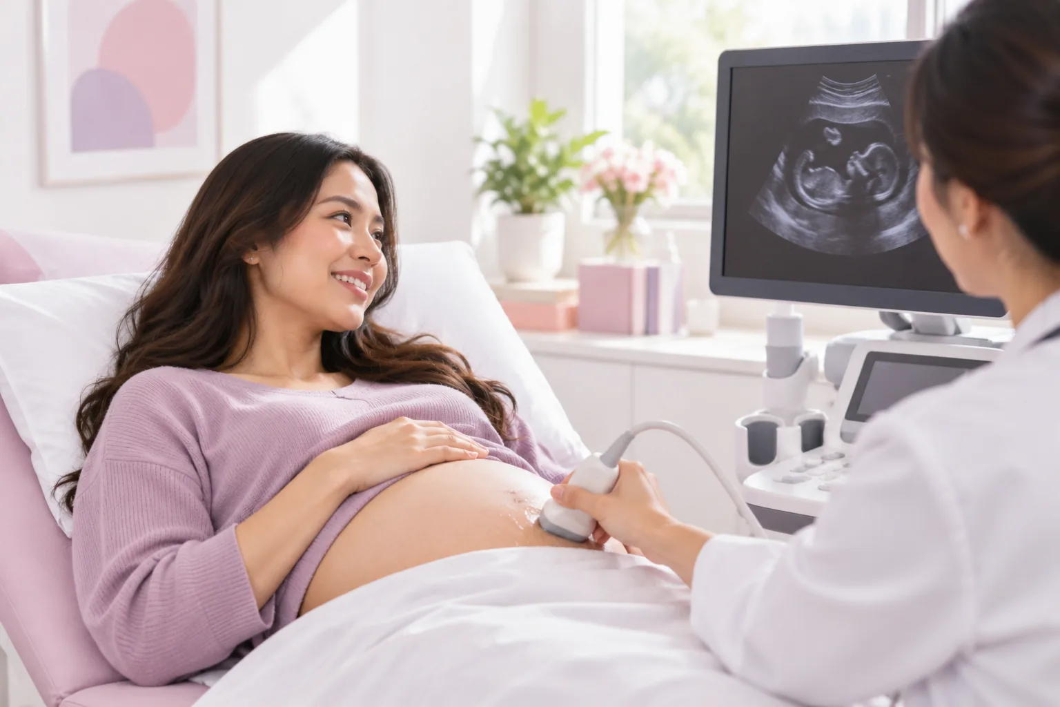 An expectant mother looking at her ultrasound scan